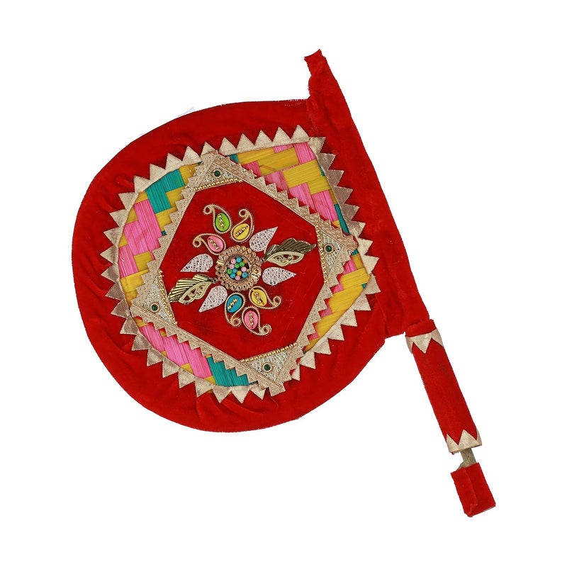 SHUBHPARV SHUBHPARV Pankha Design Regular Wedding Ceremony Item Decorative Handmade Fan for Special Occasions Shaadi Marriage Handicraft Hand Fan with Handle Bamboo Pankha Pankhi Bena Beejna  - Image 1