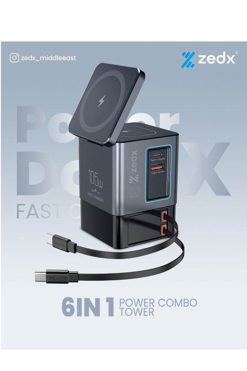 zedx Power Dock X Fast Charger 6 in 1 Power Combo Tower - Image 1