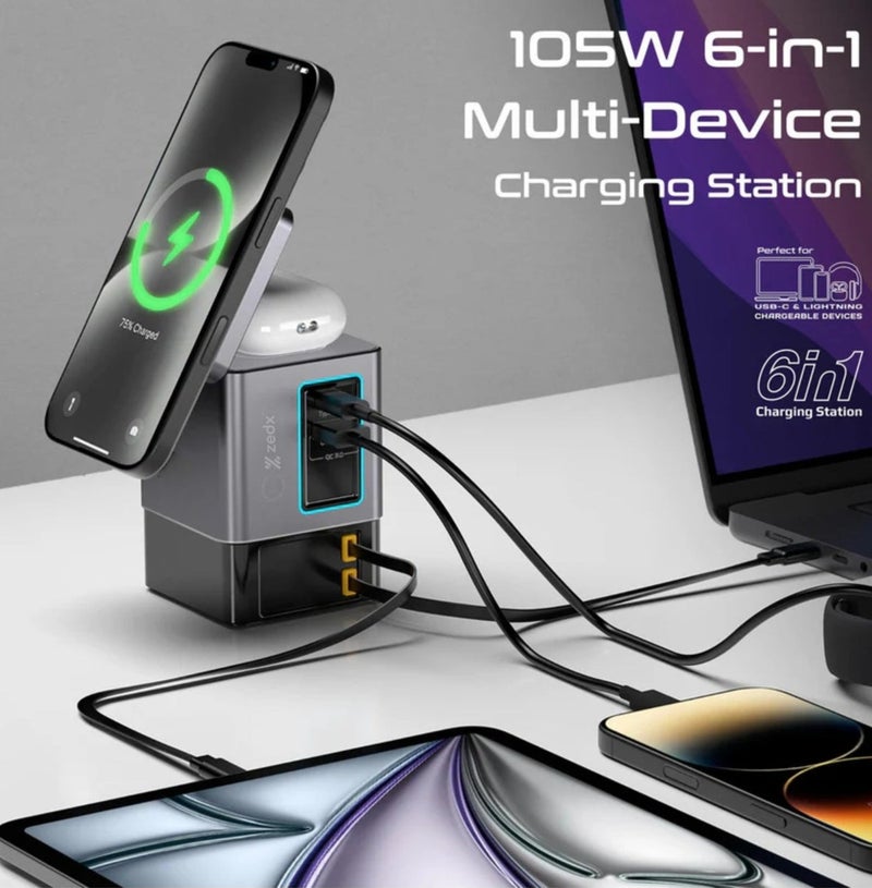 zedx Power Dock X Fast Charger 6 in 1 Power Combo Tower - Image 2