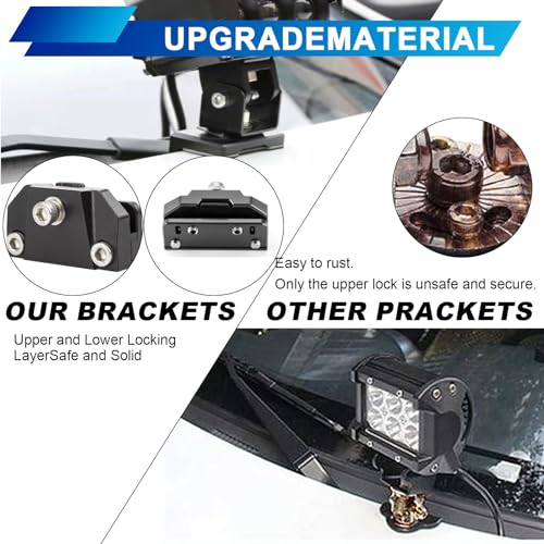KMFCDAE 2 PCS Universal Ditch Light Brackets Hood Light Bracket, Adjustable Hood Led Work Light Mount Bracket, for Truck SUV Cars, No Drilling,Black - Image 5