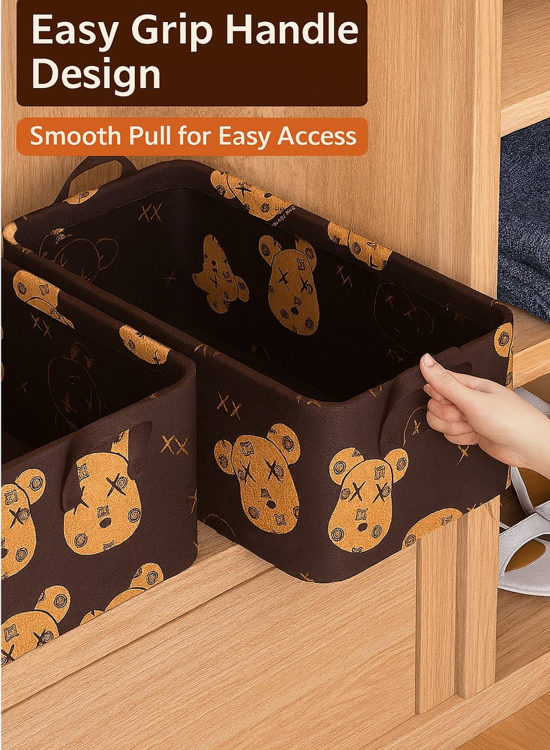 3pcs Clothes Storage Box Foldable Closet Storage Box Folding Storage Baskets Wardrobe Cotton-linen Fabric Cabinet Closet Shelf Organizer Storage for Clothes,Toys,Books with Carrying Handles - Image 4