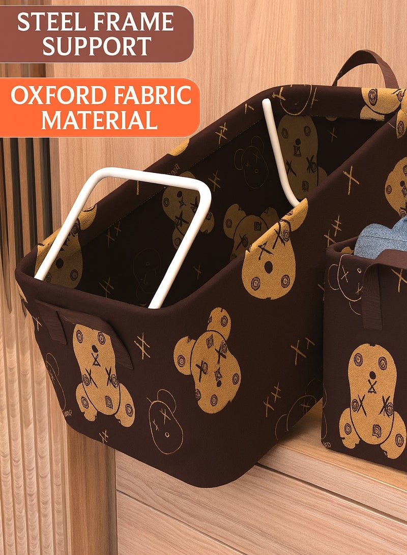 3pcs Clothes Storage Box Foldable Closet Storage Box Folding Storage Baskets Wardrobe Cotton-linen Fabric Cabinet Closet Shelf Organizer Storage for Clothes,Toys,Books with Carrying Handles - Image 5