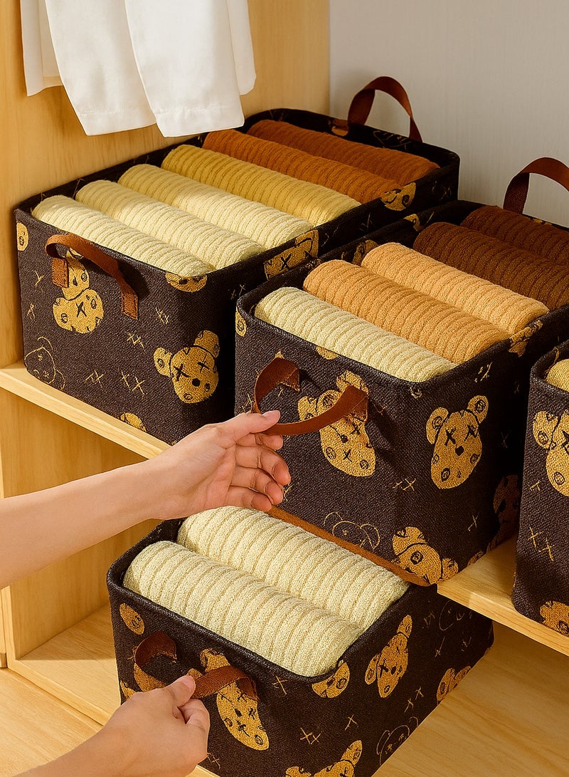 3pcs Clothes Storage Box Foldable Closet Storage Box Folding Storage Baskets Wardrobe Cotton-linen Fabric Cabinet Closet Shelf Organizer Storage for Clothes,Toys,Books with Carrying Handles - Image 1