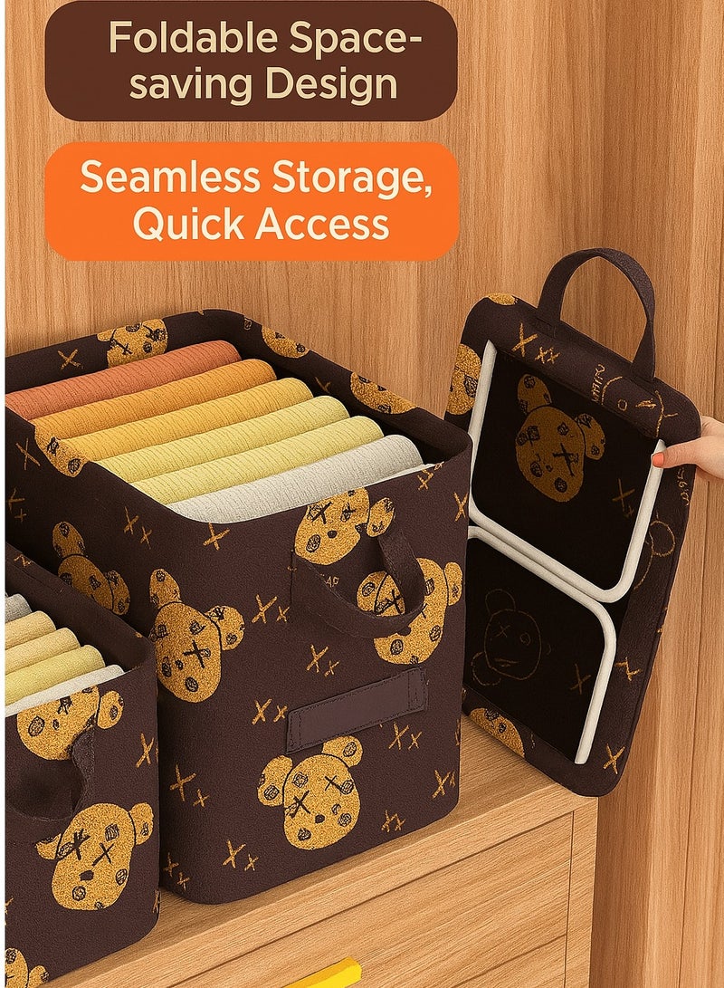 3pcs Clothes Storage Box Foldable Closet Storage Box Folding Storage Baskets Wardrobe Cotton-linen Fabric Cabinet Closet Shelf Organizer Storage for Clothes,Toys,Books with Carrying Handles - Image 2