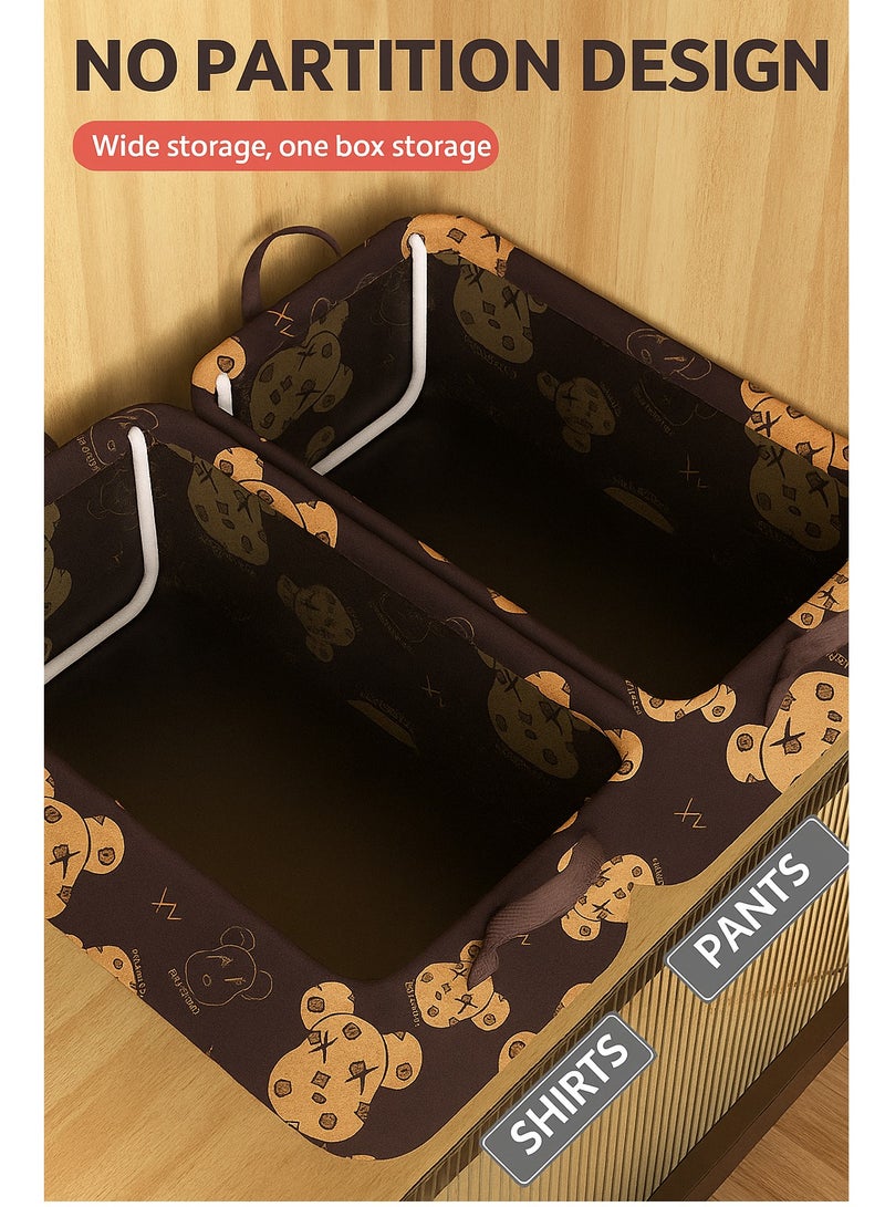 3pcs Clothes Storage Box Foldable Closet Storage Box Folding Storage Baskets Wardrobe Cotton-linen Fabric Cabinet Closet Shelf Organizer Storage for Clothes,Toys,Books with Carrying Handles - Image 3