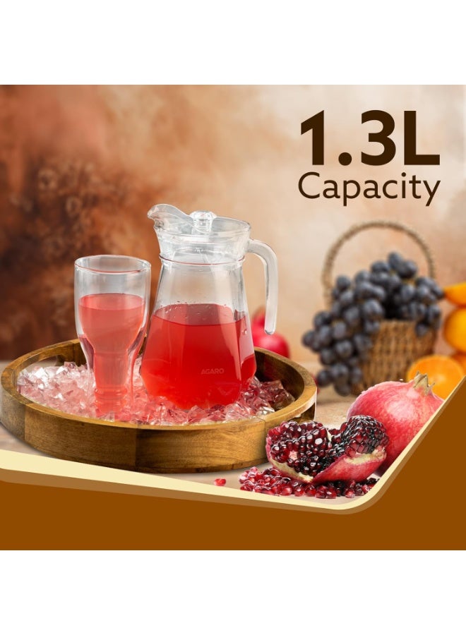 أغارو إبريق زجاجي أنيق من أغارو، سعة 1.3 لتر، متعدد الاستخدامات، سهل الصب، بمقبض متين، إبريق مشروبات شفاف للمنزل والمكتب، مثالي لتقديم الماء والحليب والعصير واللاسي والكوكتيلات، هدية رائعة - Image 4