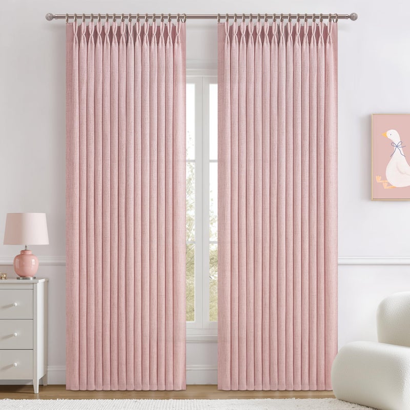 PleatedDrapes ستائر وردية فاتحة لطيفة بتصميم ثنيات متقنة، طولها 84 بوصة، طقم من قطعتين لغرفة نوم طفلة، ستائر من مزيج الكتان بلون وردي فاتح، شفافة جزئياً، تسمح بمرور الضوء، لغرفة المعيشة، بحلقة خلفية، عرضها 40 بوصة وطولها 84 بوصة. - Image 1