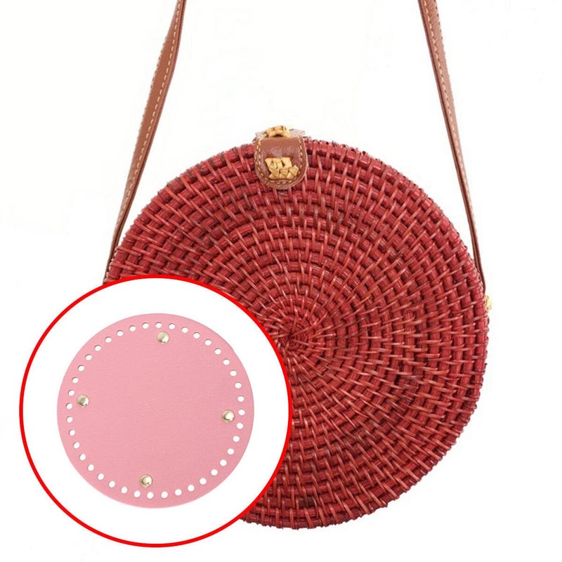 Pink PU Leather Round Bottom For Sewing Crochet Purse Crafting Material - Image 3