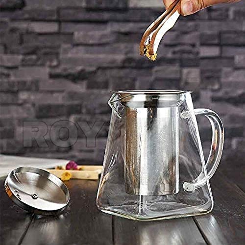 Roy HROY Borosilicate Square Glass Tea Pot with Heat Resistant Stainless Steel Infuser Perfect for Tea and Coffee Maker, Clear Glass Kettle (750ml) - Image 5