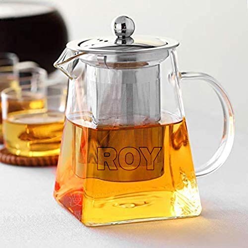 Roy HROY Borosilicate Square Glass Tea Pot with Heat Resistant Stainless Steel Infuser Perfect for Tea and Coffee Maker, Clear Glass Kettle (750ml) - Image 2