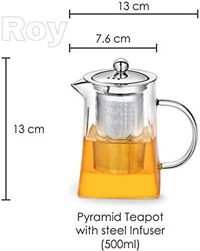 Roy HROY Borosilicate Square Glass Tea Pot with Heat Resistant Stainless Steel Infuser Perfect for Tea and Coffee Maker, Clear Glass Kettle (750ml) - Image 3