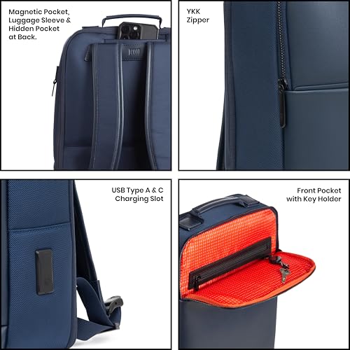 ICON The Professional Laptop Backpack 20L | Premium Vegan Leather, Fits 15.6" Laptops | USB Charging Port,YKK Zippers, Luggage Sleeve, Water-Resistant & Multipurpose Unisex Bag (Blue) - Image 3