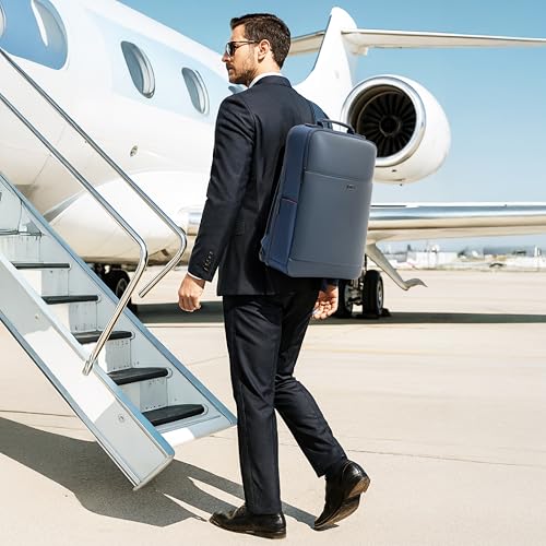ICON The Professional Laptop Backpack 20L | Premium Vegan Leather, Fits 15.6" Laptops | USB Charging Port,YKK Zippers, Luggage Sleeve, Water-Resistant & Multipurpose Unisex Bag (Blue) - Image 2