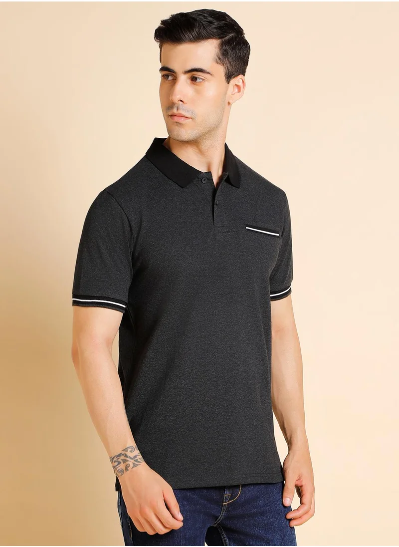 دينيس لينغو Men's Black 100% Cotton Solid Pattern Regular Fit T-Shirt