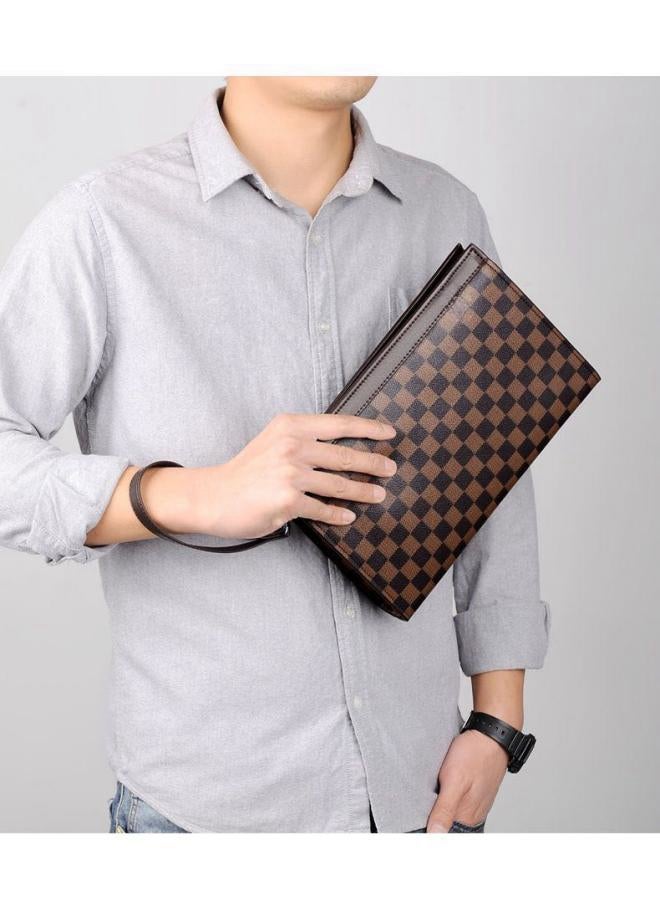 Men's Business Casual Plaid Texture Clutch Bag, Large-capacity Wallet Card Holder Coin Purse Passport Bag Phone Bag, Large-capacity Gentleman Style Tote Bag Briefcase President Bag Gents Bag  - Image 2