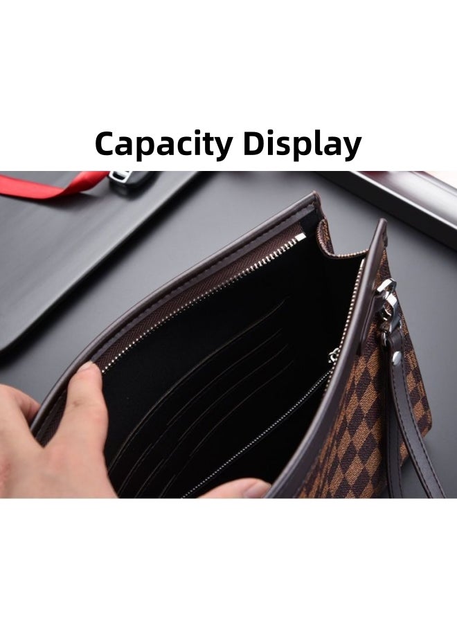Men's Business Casual Plaid Texture Clutch Bag, Large-capacity Wallet Card Holder Coin Purse Passport Bag Phone Bag, Large-capacity Gentleman Style Tote Bag Briefcase President Bag Gents Bag  - Image 5