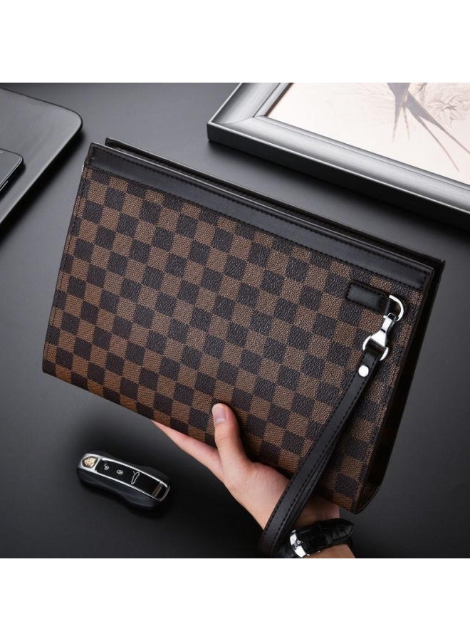 Men's Business Casual Plaid Texture Clutch Bag, Large-capacity Wallet Card Holder Coin Purse Passport Bag Phone Bag, Large-capacity Gentleman Style Tote Bag Briefcase President Bag Gents Bag  - Image 3