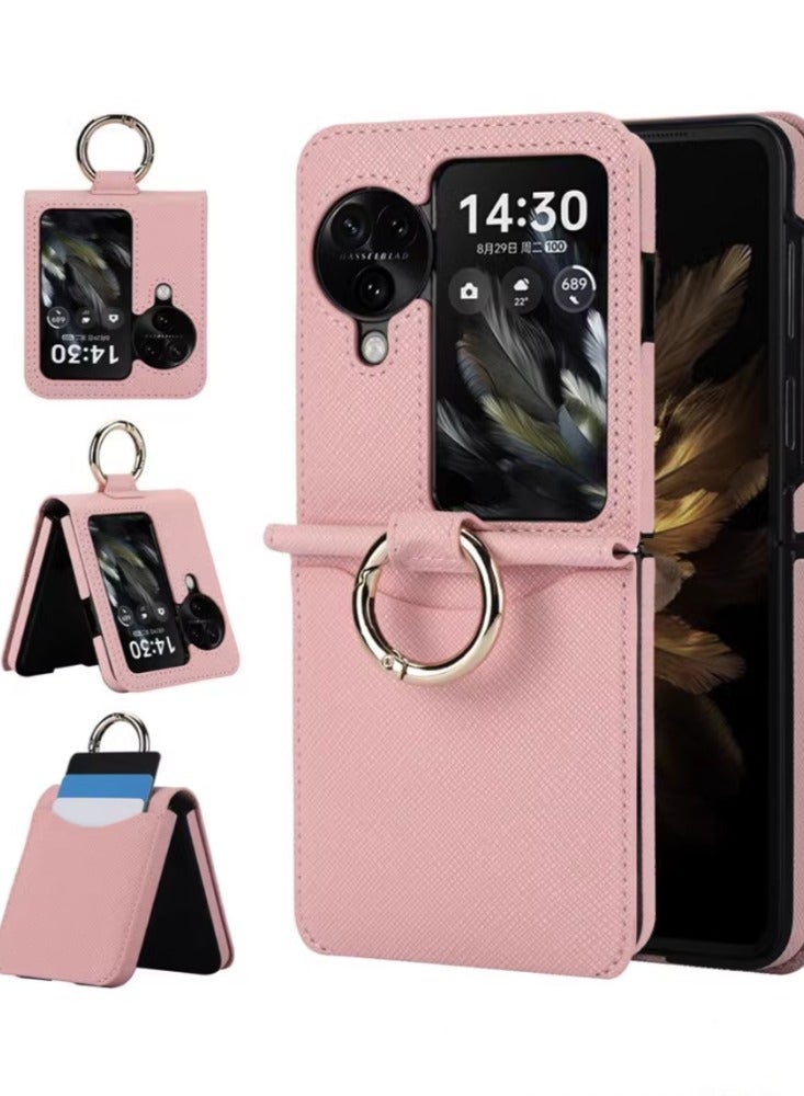 Arabest Pink OPPO Find N3 Flip Phone Case with Ring Card Slot and Small Folding Screen, Protective Cover - Image 2
