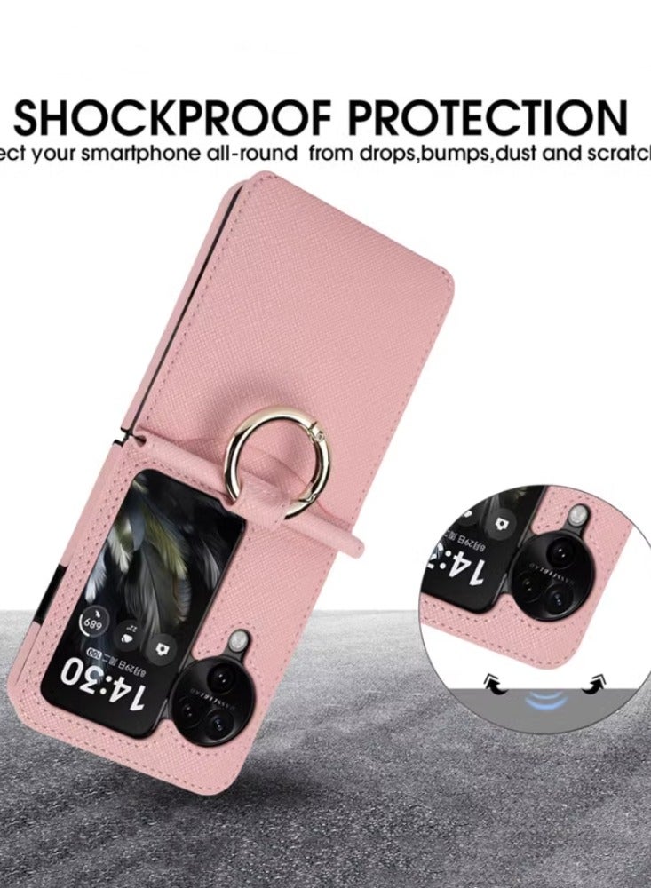 Arabest Pink OPPO Find N3 Flip Phone Case with Ring Card Slot and Small Folding Screen, Protective Cover - Image 3