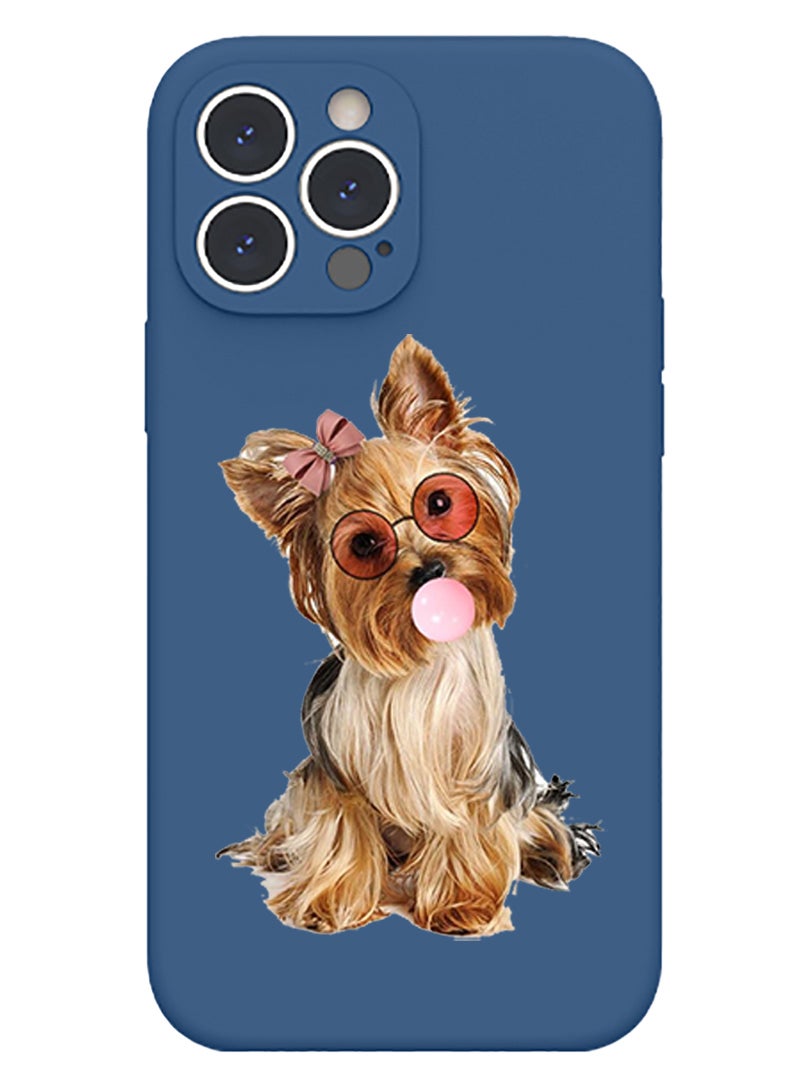 Theodor Protective Slim Fit Case Liquid Silicone Cover with Full Body Protection Anti-Scratch Shockproof Case For iPhone 15 Pro Max Blue  - Dog - Image 1