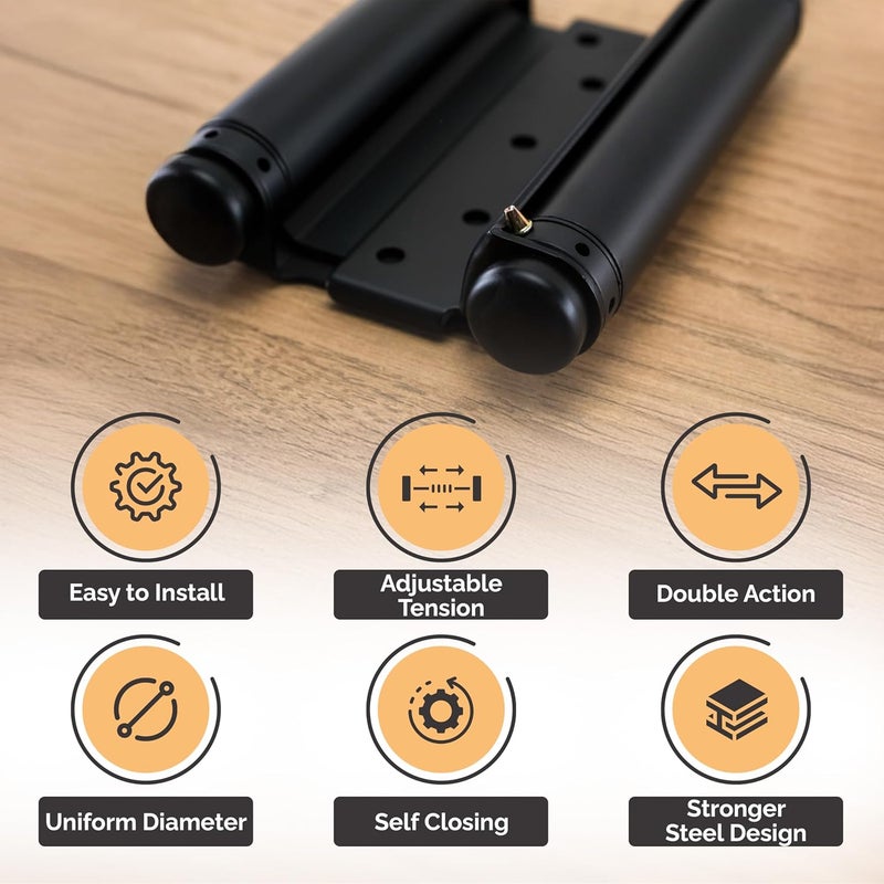 Hinge Outlet Adjustable Double Action Spring Hinge, Saloon, Swinging or Cafe Door Hinges - Highly Rust-Resistant, Self-Closing, Dual-Swing (6 Inch, Matte Black) - Image 1