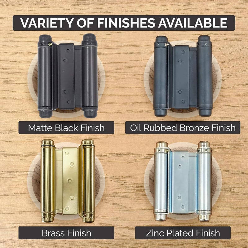 Hinge Outlet Adjustable Double Action Spring Hinge, Saloon, Swinging or Cafe Door Hinges - Highly Rust-Resistant, Self-Closing, Dual-Swing (6 Inch, Matte Black) - Image 3