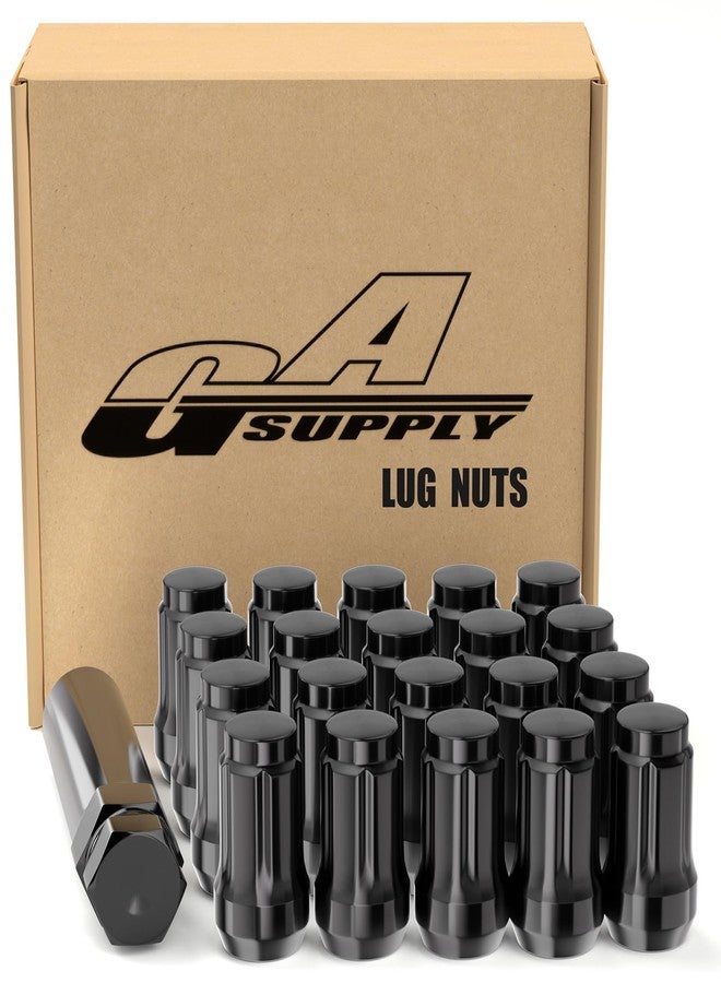 GAsupply صواميل عجلات GAsupply سوداء مقاس 1/2-20، صواميل ضبط ذات طرف مغلق مسنن مقاس 1/2 × 20، ارتفاع 1.38 بوصة، مقعد سداسي مخروطي 3/4 بوصة بزاوية 60 درجة، عبوة من 20 قطعة مع مفتاح واحد للصواميل - Image 1