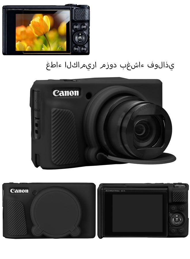 Silicone Case Compatible for Canon Powershot SX740 SX730 HS Digital Camera Soft Rubber SX740 HS Protective Sleeve with Removable Lens Cover a Tempered Glass Screen Protector Anti Slip Anti Scratch, Black - Image 1
