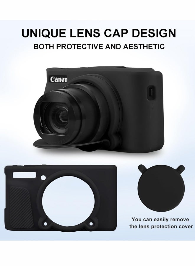 Silicone Case Compatible for Canon Powershot SX740 SX730 HS Digital Camera Soft Rubber SX740 HS Protective Sleeve with Removable Lens Cover a Tempered Glass Screen Protector Anti Slip Anti Scratch, Black - Image 2