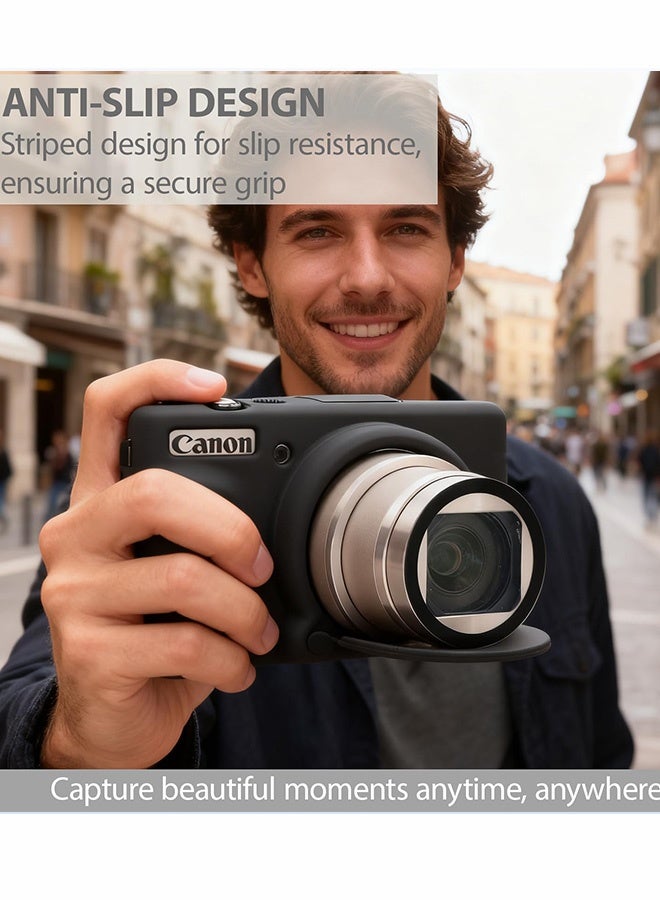 Silicone Case Compatible for Canon Powershot SX740 SX730 HS Digital Camera Soft Rubber SX740 HS Protective Sleeve with Removable Lens Cover a Tempered Glass Screen Protector Anti Slip Anti Scratch, Black - Image 4