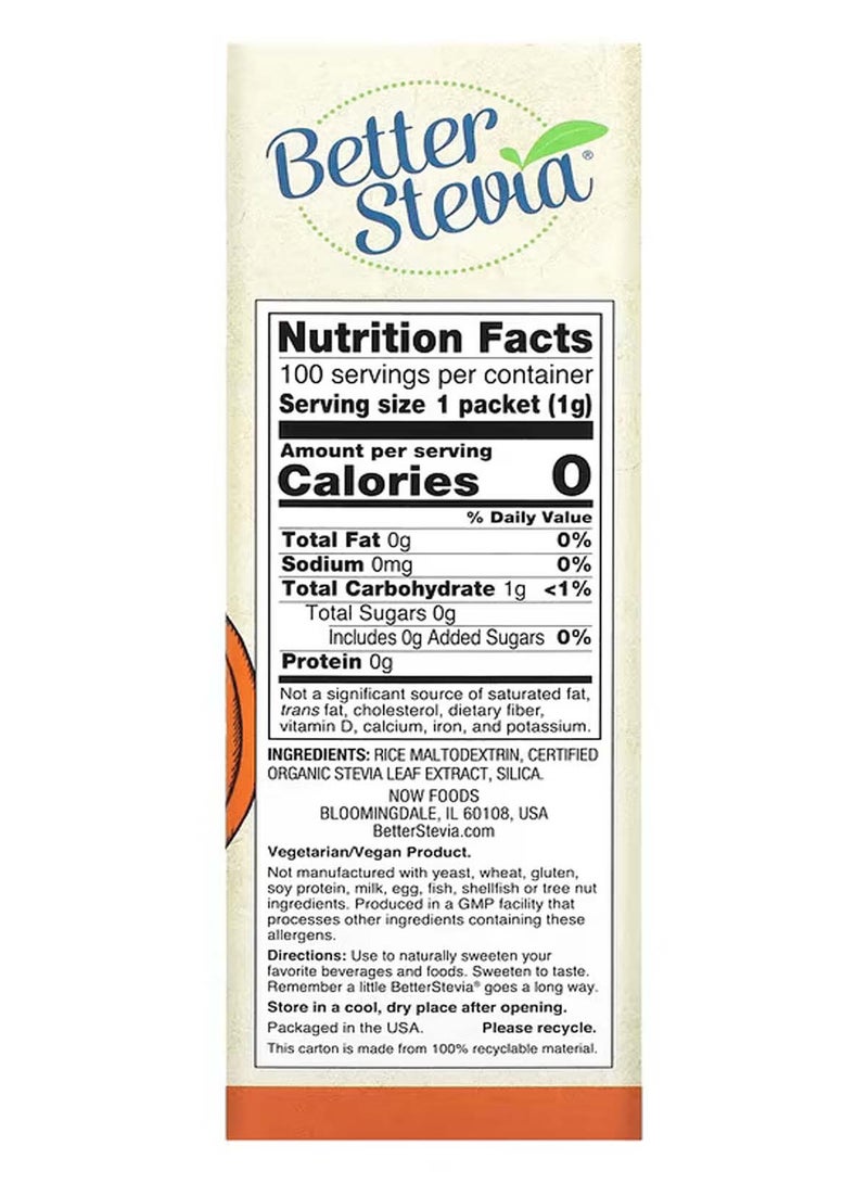 now Better Stevia, Zero-Calorie Sweetener, Original, 100 Packets, 3.5 oz (100 g) - Image 2