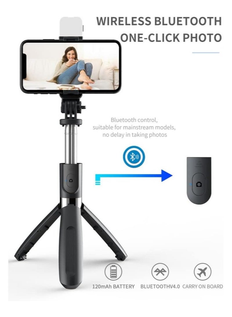 إلترازون Elite 4 in 1 Lighted Selfie Stick With Tripod, Bluetooth Remote, 3 Light Modes & 6 Brightness Level,360° Rotation, Portable Floor Desktop Tripod, For iPhones & Android, For Broadcast, Black - Image 5