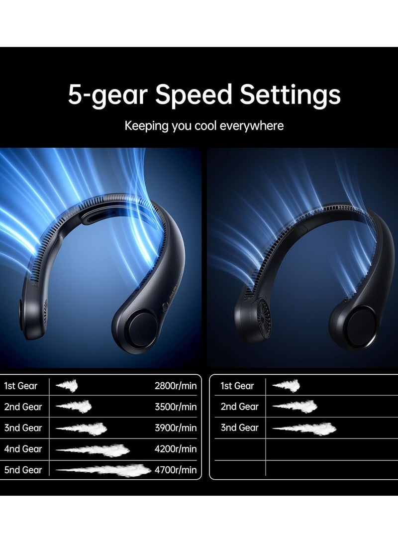 JISULIFE Portable Neck Fan 4 - 5000mAh, Neckbrace Personal Hands Free, 5 Speed Gears Adjustment, Wearable Bladeless Quiet Rechargeable for Outdoor Indoor, Gifts for Women Men-  Black - Image 4