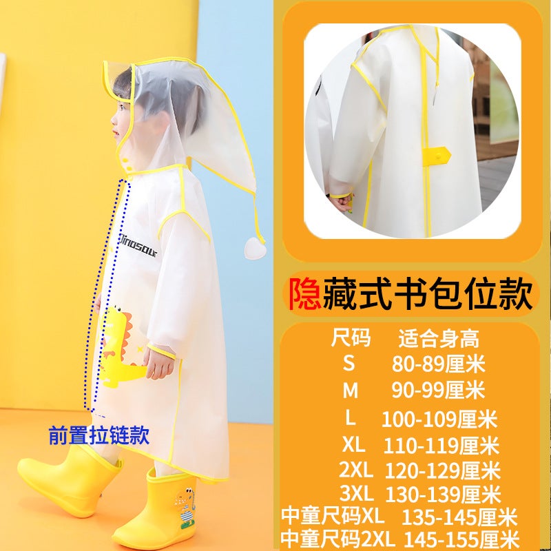 Children'S Raincoat Cartoon Male And Female Kindergarten Baby Kids Primary School Student Transparent Raincoat Male And Female With School Bag Bits - Image 1