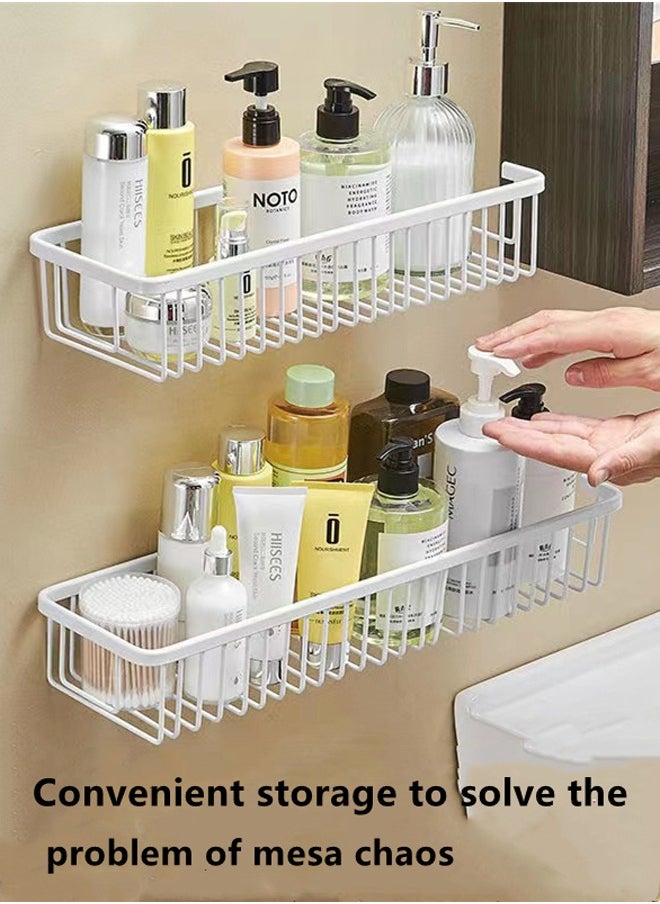 Kutis 2-Pieces Set Metal Material Bathroom Shelf Shower Shampoo Soap Organizer Wall Mounts Storage Rack White 30 x 13.5 x 7.7 Centimeter  - Image 2