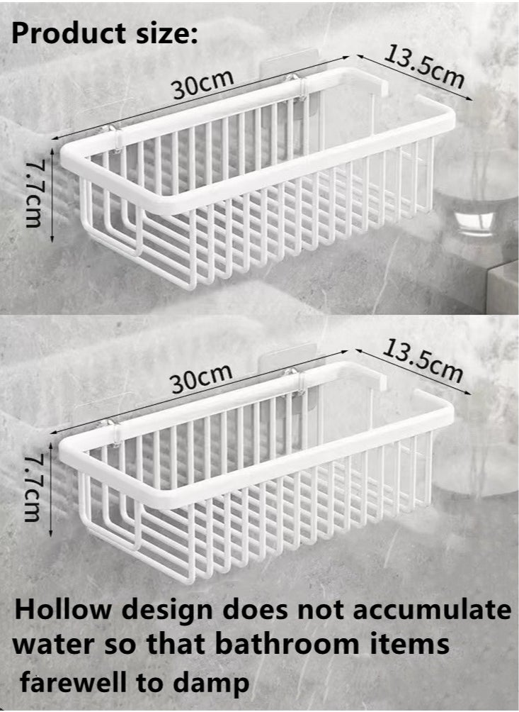 Kutis 2-Pieces Set Metal Material Bathroom Shelf Shower Shampoo Soap Organizer Wall Mounts Storage Rack White 30 x 13.5 x 7.7 Centimeter  - Image 5