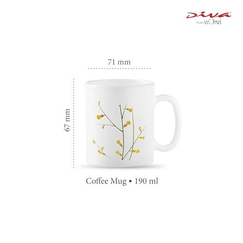 La Opala Diva, Opal Glass Crockery | Coffee Mug Cylinder Regular, Set of 6 | Citron Weave, 190 ml | for Tea & Coffee | Microwave Safe | 100% Vegetarian | Extra Strong | Super Light | Super White - Image 2