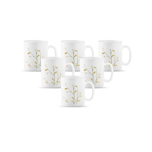 La Opala Diva, Opal Glass Crockery | Coffee Mug Cylinder Regular, Set of 6 | Citron Weave, 190 ml | for Tea & Coffee | Microwave Safe | 100% Vegetarian | Extra Strong | Super Light | Super White - Image 1