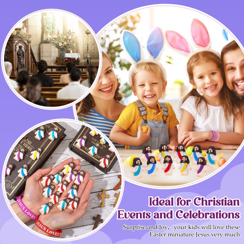 Bememo Multicolored 25 Sets Christian Religious Gifts Sets Little Jesus Figure Silicone Jesus Loves You Bracelets Inspiring Stickers for Easter Church Party Baptism Gifts (Plain) - Image 4