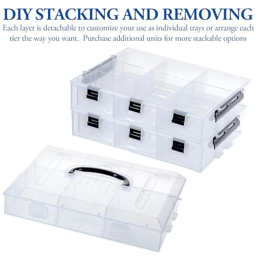 MyGift 11 Inch Clear Plastic Storage Box Container Arts and Crafts Sewing Supplies Organizer Case with Black Accents 24 Customizable Compartments and 6 Drawers with Removable Dividers - Image 3