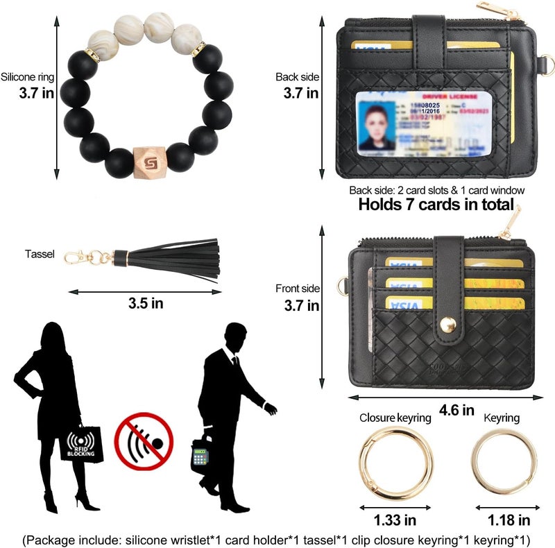 COOLANS Silicone Bracelet Wristlet Wallet Credit Card Holder RFID,ID Window,Key Ring Tassel,Slim Wallet Women Keychain Purse - Image 2