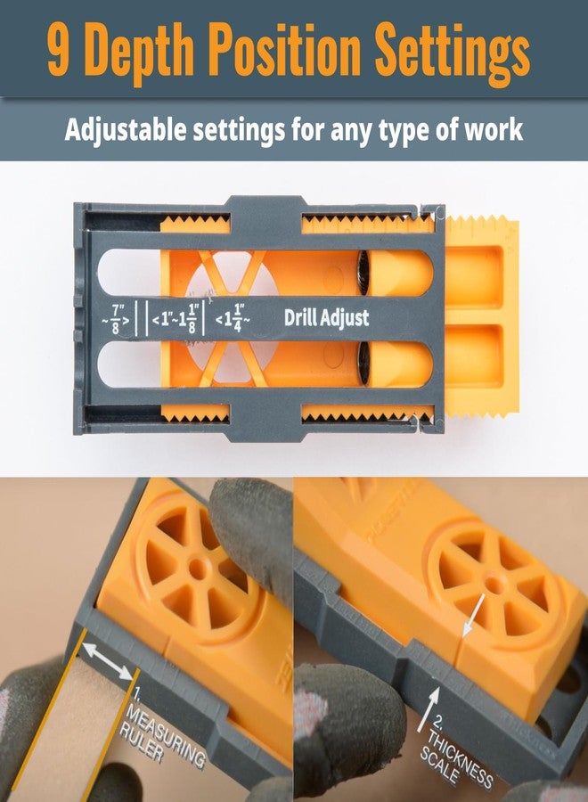 باورتيك طقم أدوات ثقب الجيب من باورتيك، أداة برغي جيب، أدوات نجارة مع أدلة حفر بعمق قابل للتعديل، مثقاب 3/8 بوصة، طوق إيقاف، محول جامع غبار لثقبي جيب مزدوجين، أداة وصل الخشب - 71643 - Image 5