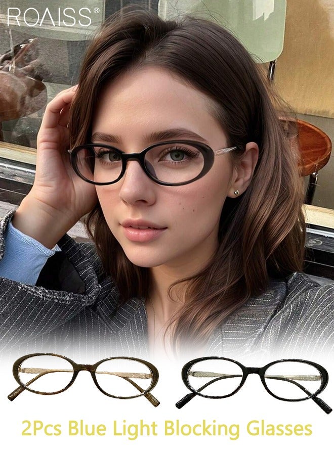 roaiss 2Pcs Oval Small Frame Fashion Blue Light Glasses for Women, Blue Light Filter, Suitable for Daily Outfit, Party Decor, Computer Office, Gaming, Everyday Use, Comfortable to Wear - Image 1