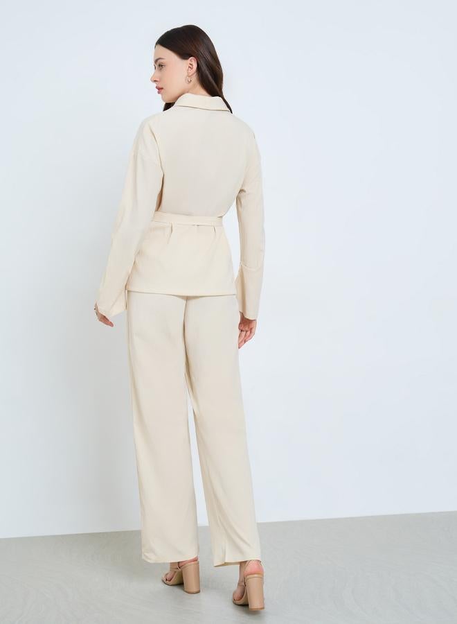 Styli Cream Belted Shirt and Pants Co-Ords - Image 4