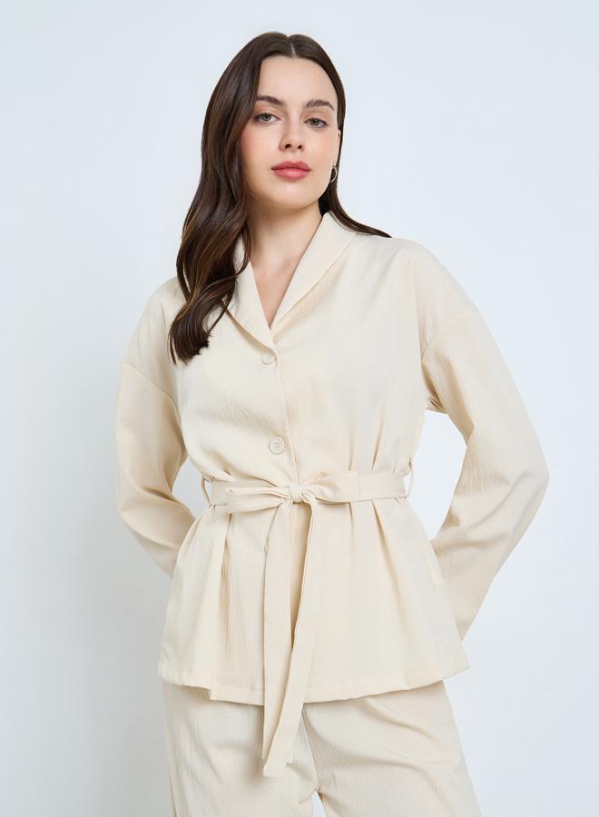 Styli Cream Belted Shirt and Pants Co-Ords - Image 2