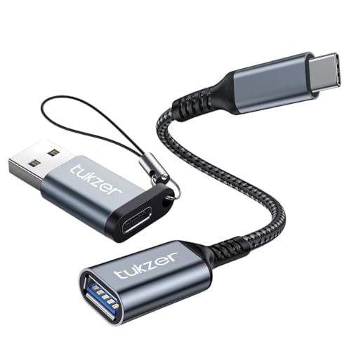 Tukzer Pack of 2, USB Type C to USB 3.0 Nylon Braided Converter and USB to Type C OTG Adapter, USB 3.0, 5 Gbps High-Speed Data Transfer for Laptop, Smartphone, Tablet, Chargers, ipad, MacBook (Grey) - Image 1