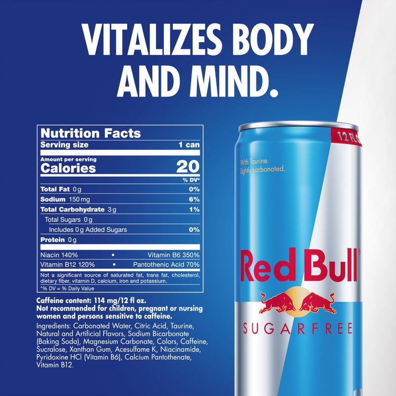 Red Bull Sugar Free Energy Drink with 114mg Caffeine plus Taurine & B Vitamins, 12 Fl Oz, Pack of 24 Cans - Image 3