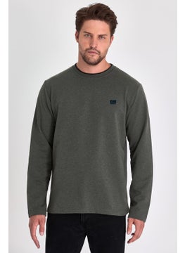 mmetalic Men's Khaki Double Crew Neck Print Detailed Standard Comfortable Cut Sweatshirt  - Image 1