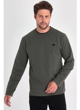 mmetalic Men's Khaki Double Crew Neck Print Detailed Standard Comfortable Cut Sweatshirt  - Image 2
