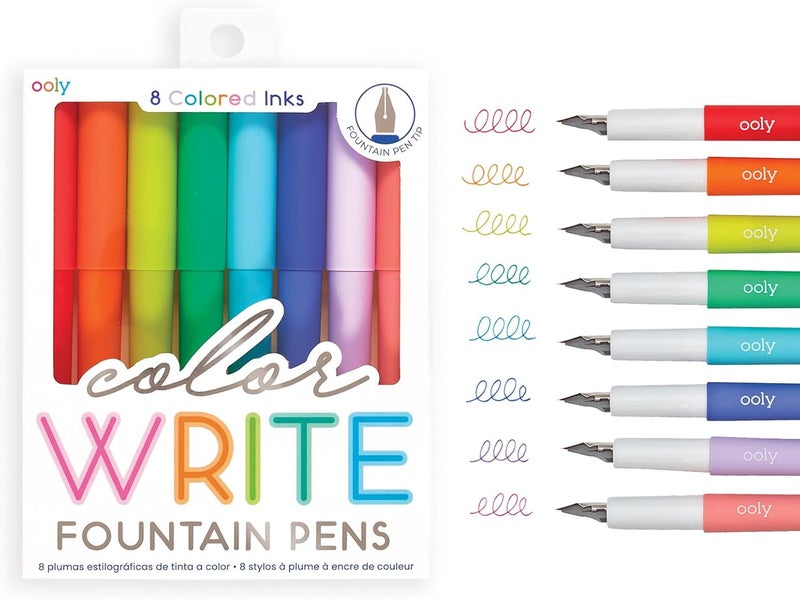 Ooly Color Write Colorful Fountain Pens, Pack of 8 Colored Ink Fountain Pens, Use Refillable Ink Cartridges, Fine Tip for Calligraphy Drawing, Handlettering, School Supplies - Image 1